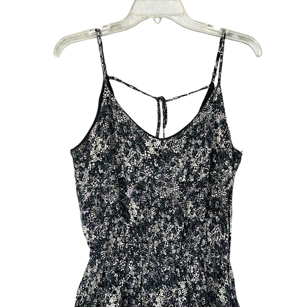 MIMI CHICA Jumpsuit Sleeveless Rayon Floral Black Purple Blue Cream Size Medium - Picture 2 of 12